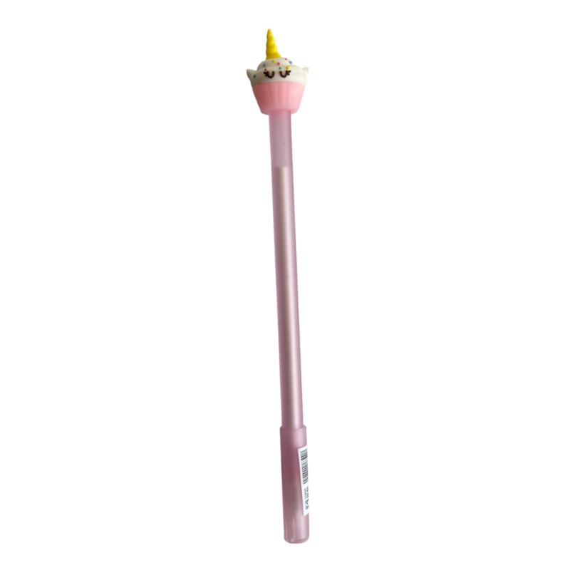 Pink pen with a small decorative top on a white background