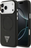 GUESS MAGSAFE PU LEATHER CASE WITH TRIANGLE LOGO SILVER METAL CAMERA FRAME