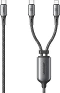 JOYROOM S-A57 Rapidx Series 100W 2-in-1 Fast Charging Data Cable (Type-C to Type-C + Lightning) 1. 5m-dark Gray