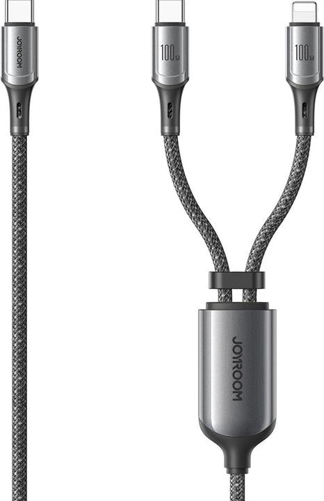 JOYROOM S-A57 Rapidx Series 100W 2-in-1 Fast Charging Data Cable (Type-C to Type-C + Lightning) 1. 5m-dark Gray