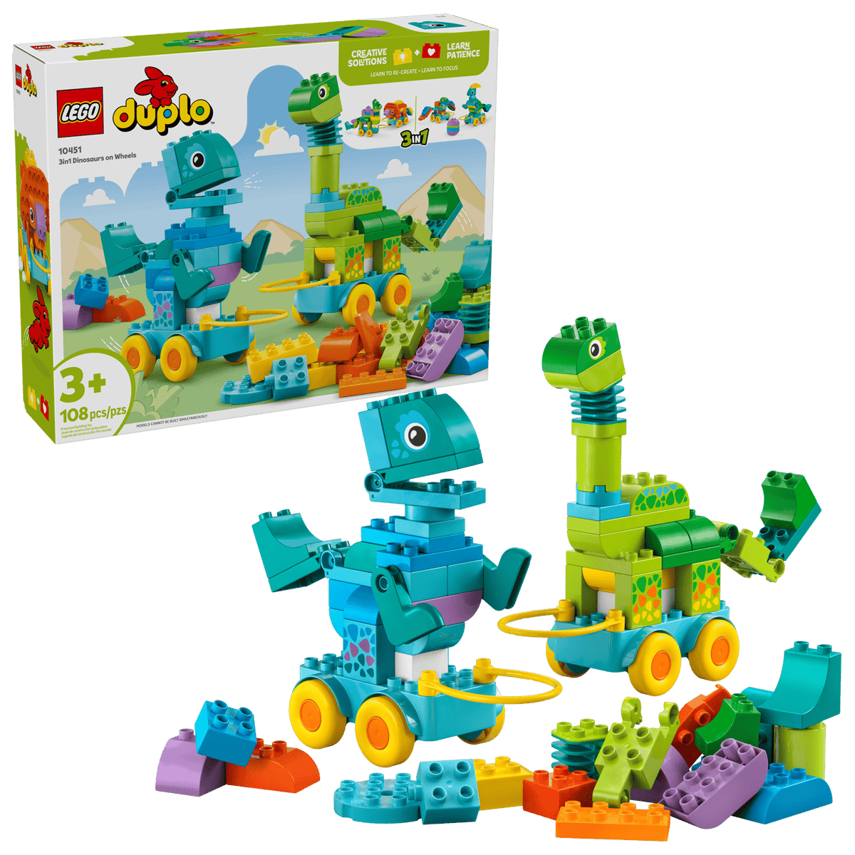 3 in 1 Dinosaurs on Wheels- 108 Pcs