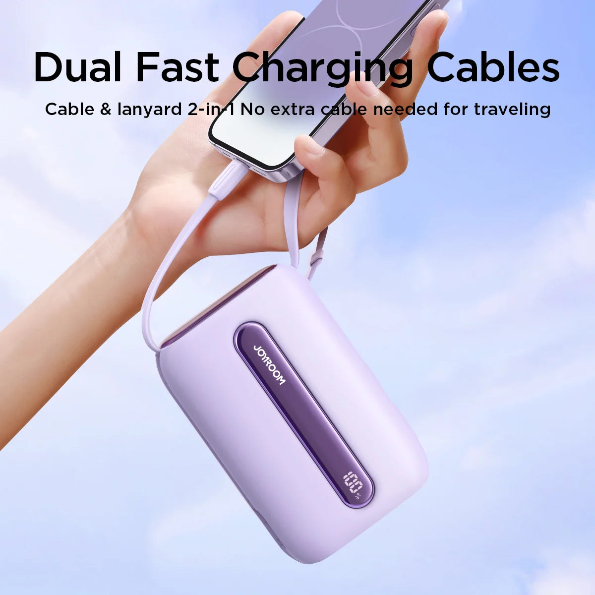 JOYROOM JR-L012 Plus Colorful Series 22. 5W Mini Power Bank with Dual Cables 20000mAh - Pink with USB to Type-C 0. 25m Cable - White