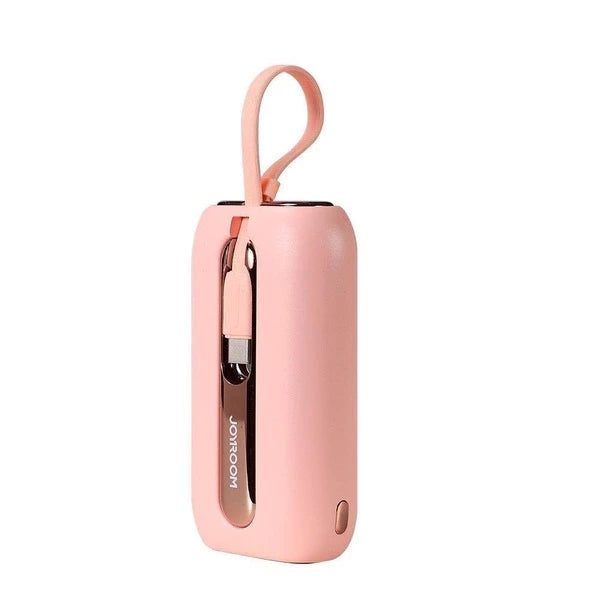 JOYROOM JR-L012 Colorful Series 22. 5W Mini Power Bank with Dual Cables 10000mAh - Pink with USB to Type-C 0. 25m Cable - White