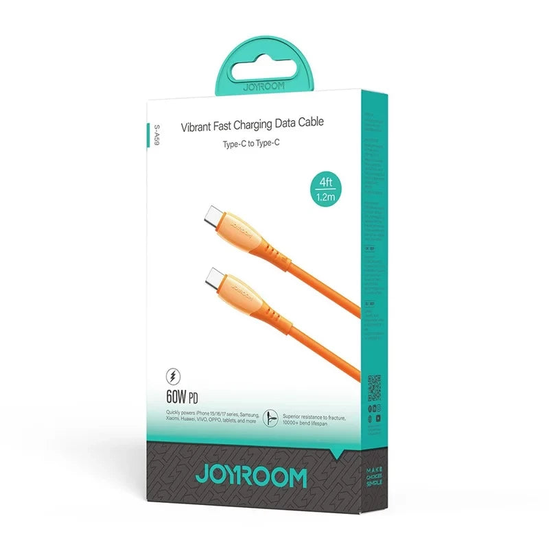 JOYROOM S-A59 Vibrant Series 60W Fast Charging Data Cable (Type-C to Type-C) 1. 2m - Orange