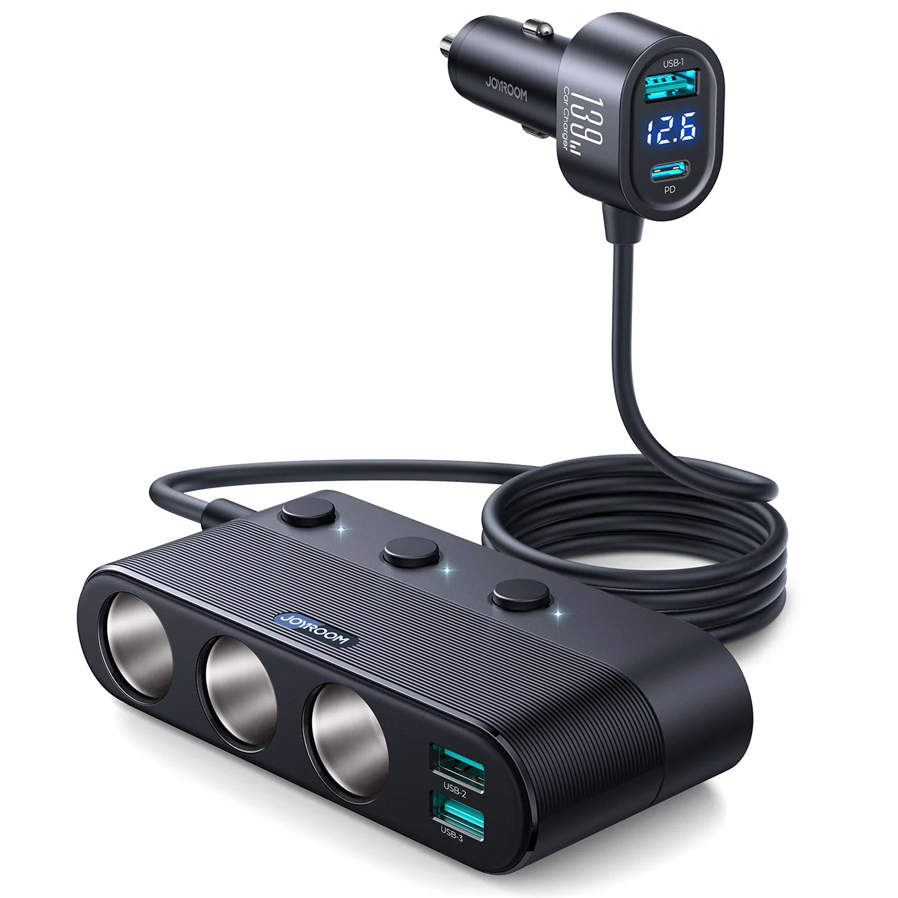 JOYROOM JR-CCL01 139W 7 in 1 Cigarette Lighter Splitter Car Charger - Black