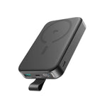 JOYROOM JR-PBM08 20W Ultra-Slim Metal Magnetic Wireless Power Bank 10000mah-space Grey with Type-C to Type-C 60W 0. 25m Cable - Black