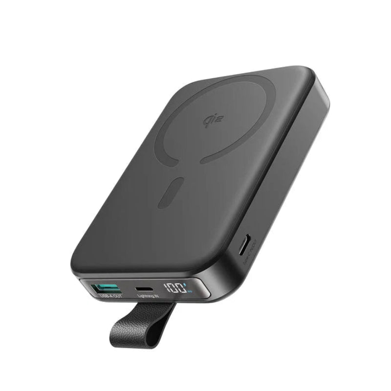 JOYROOM JR-PBM08 20W Ultra-Slim Metal Magnetic Wireless Power Bank 10000mah-space Grey with Type-C to Type-C 60W 0. 25m Cable - Black
