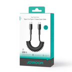 Sa38-cc3 Easy-travel Series 60W Coiled Fast Charging Data Cable for Car (Type-C to Type-C) 1. 5m - Black
