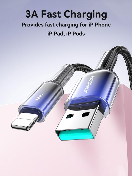 JOYROOM S-A42 Crystal-clear Series 3A Fast Charging Data Cable (USB-A to Lightning) 1. 2m - Black
