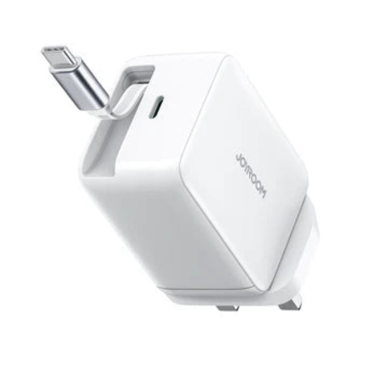 JOYROOM JR-TCL06 67W GaN Charger with Retractable Cable (Foldable Plug) - White (EU)
