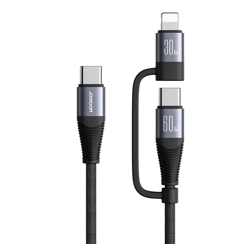 Sa37-1t2 Multi-function Series 60W 2-in-1 Fast Charging Data Cable (Type-C to Lightning + Type-C) 1. 2m - Black