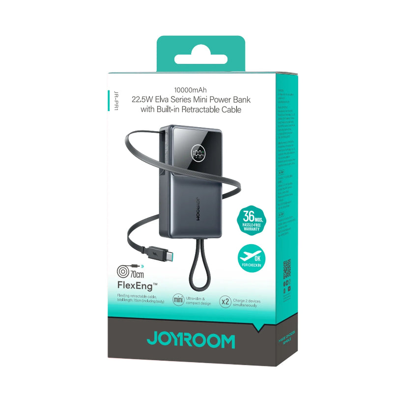JOYROOM JR-PR1 With 70cm Stretch Cable Power Bank 10000mAh Black