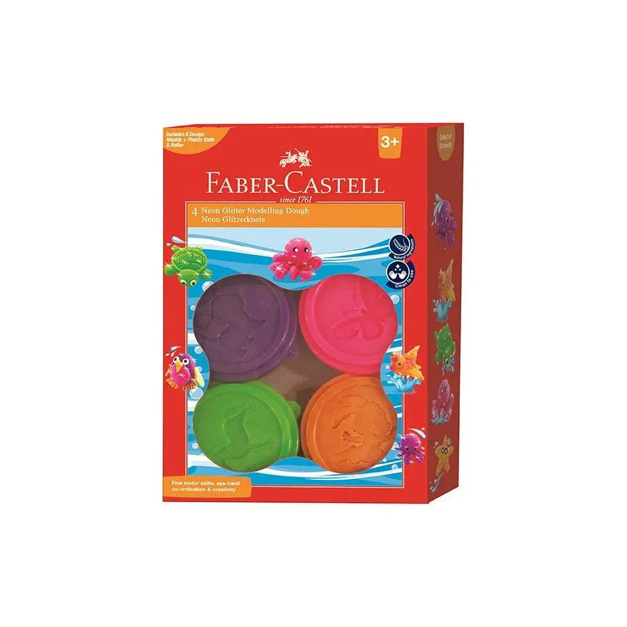 Faber-Castell Modelling Dough Neon Glitter Set of 4