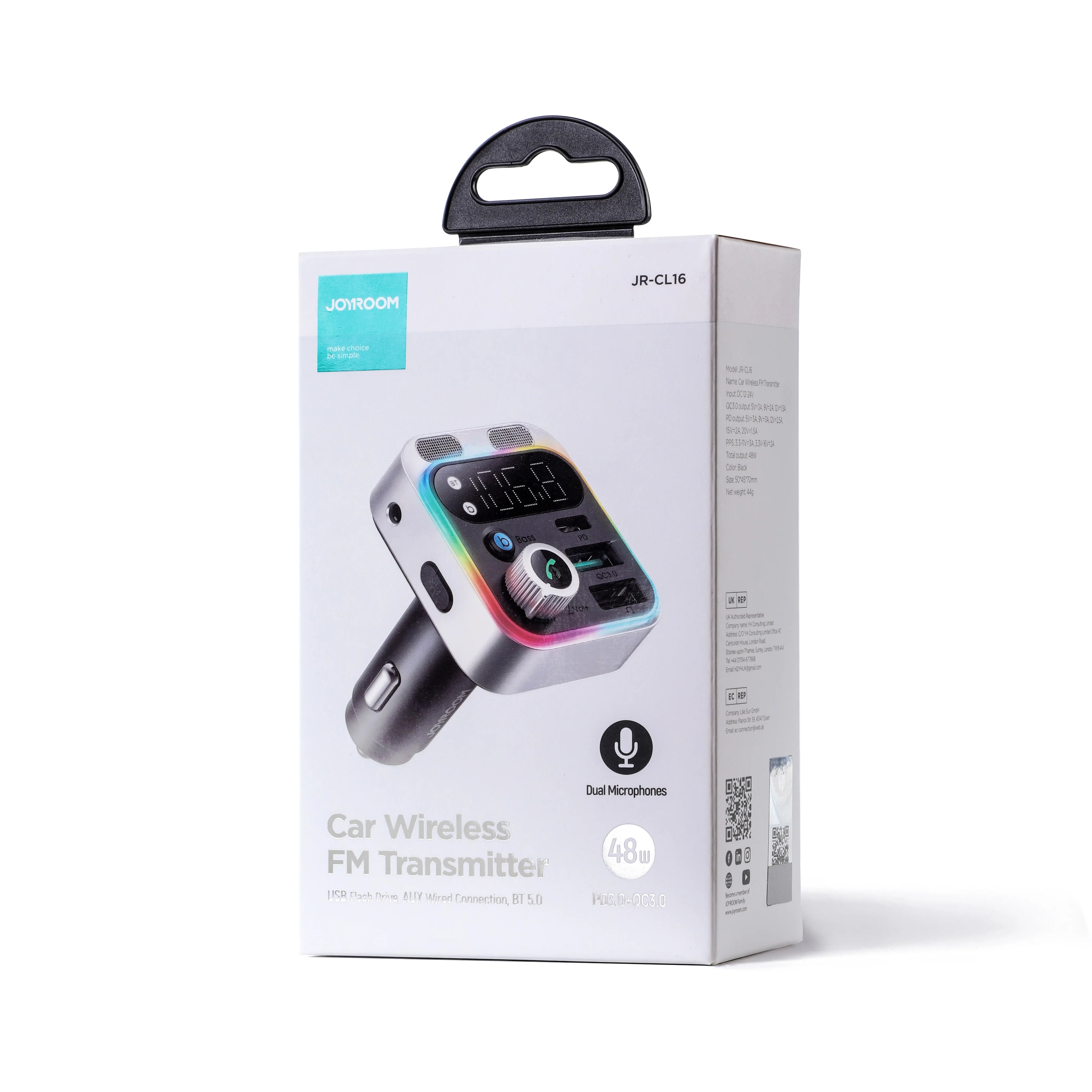 JOYROOM JR-CL16 48W Car Wireless FM Transmitter Car Charger - Black