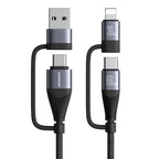Sa37-2t2 Multi-function Series 60W 4-in-1 Fast Charging Data Cable (USB-A + Type-C to Lightning + Type-C) 1. 2m - Black