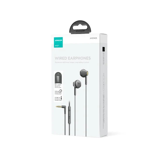 JOYROOM JR-EW05 Wired Series Half In-Ear Wired Earphones - Black with Pu Storage Bag