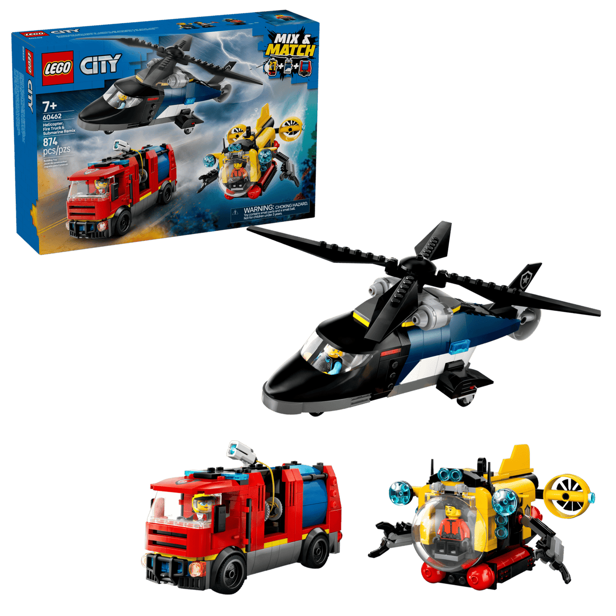 Helicopter, Fire Truck & Submarine Remix- 874 Pcs