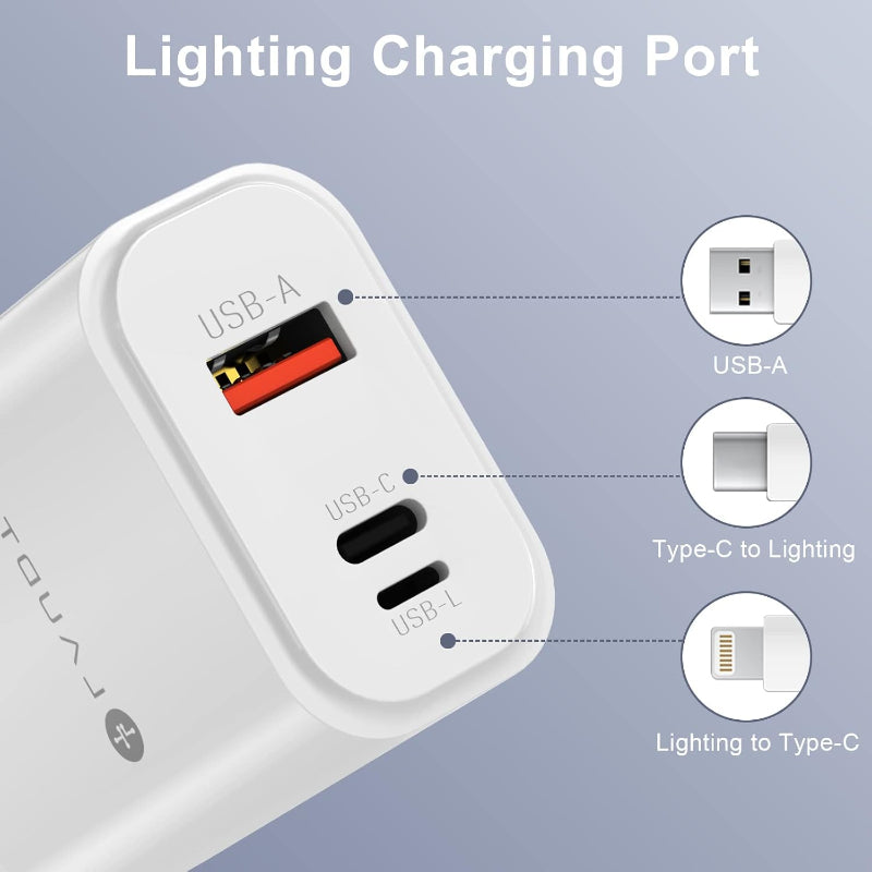 PD 30W Fast Charger (Type-C + Lightning + USB 3 Out Port)