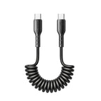 Sa38-cc3 Easy-travel Series 60W Coiled Fast Charging Data Cable for Car (Type-C to Type-C) 1. 5m - Black