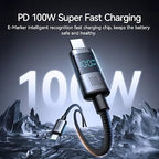 JOYROOM S-A16 Pro Prism Series 100W Type-C to Type-C Digital Display Fast Charging Data Cable 1. 2m - Black