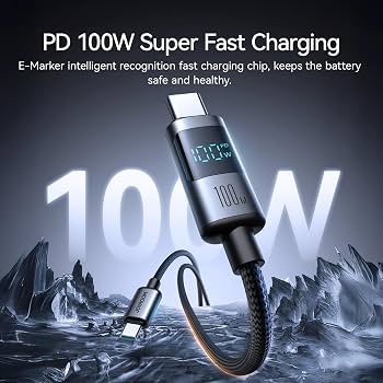 JOYROOM S-A16 Pro Prism Series 100W Type-C to Type-C Digital Display Fast Charging Data Cable 1. 2m - Black