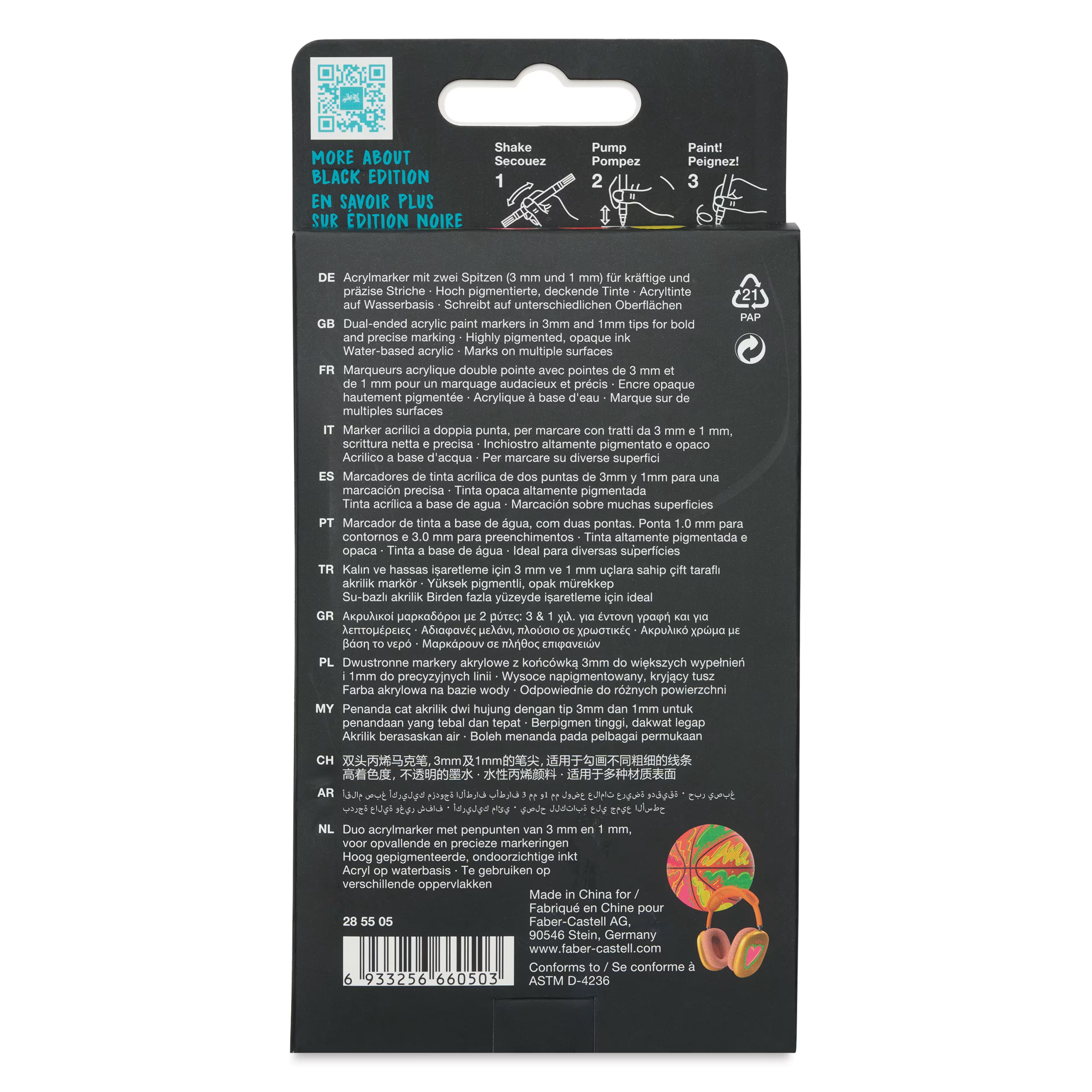 Faber-Castell Black Edition Shake and Paint Twin Acrylic Marker - Neon Colors, Set of 4