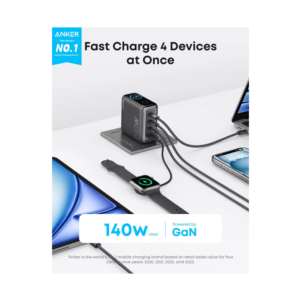 Anker Charger (140W, 4-Port, PD 3.1) with USB-C Cable