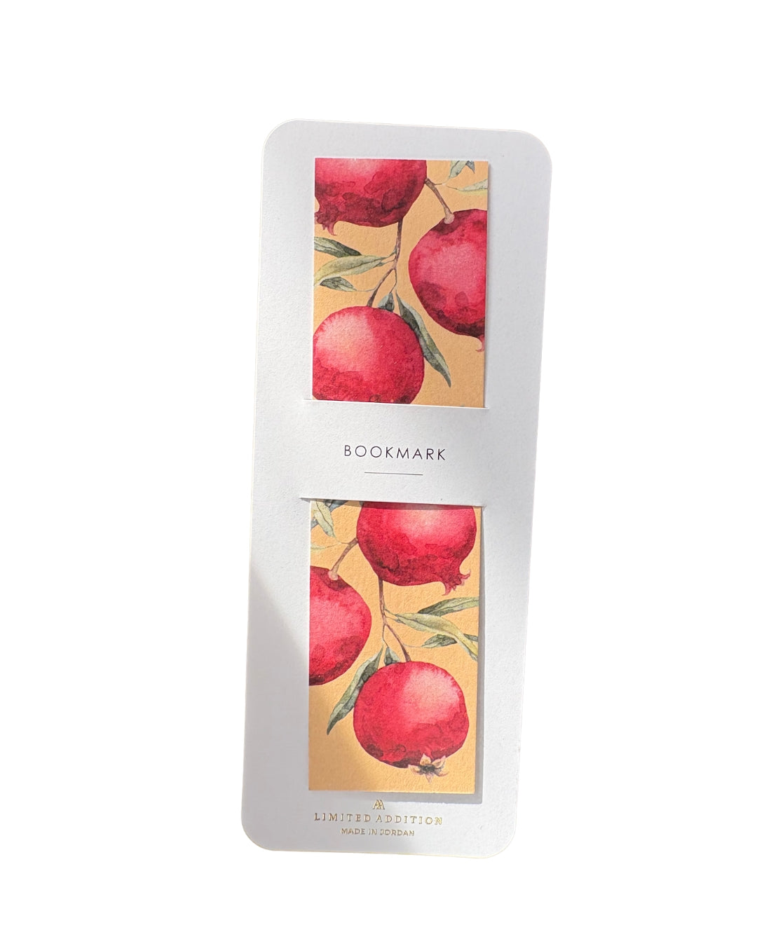 Bookmarks with pomegranate design in a packaging box on a white background