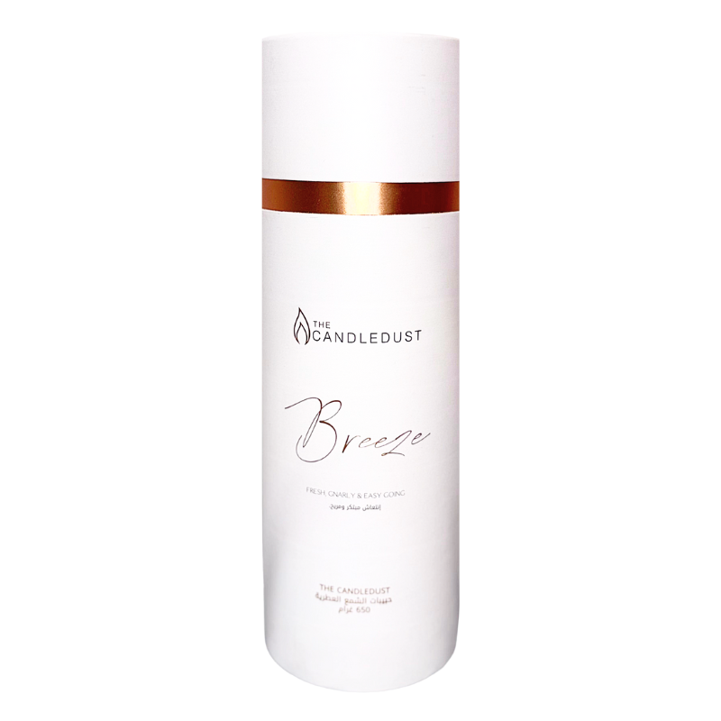 Candle dust product bottle labeled 'Breeze' on a white background