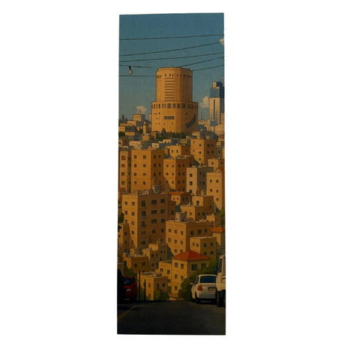Cityscape with buildings and a car on a street