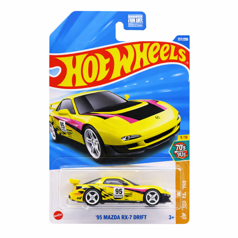 Hot Wheels Basic Car '95 Mazda RX-7 Drift Ride On Toy Mini Car Ages 3+ Yellow JFN71