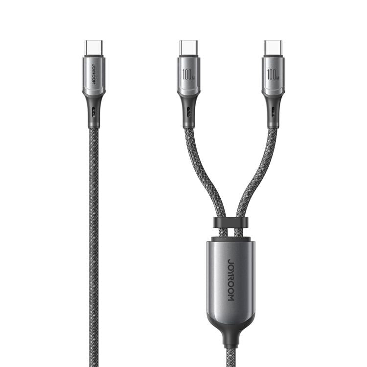 JOYROOM S-A57 Rapidx Series 100W 2-in-1 Fast Charging Data Cable (Type-C to Type-C + Type-C) 1. 5m-dark Gray