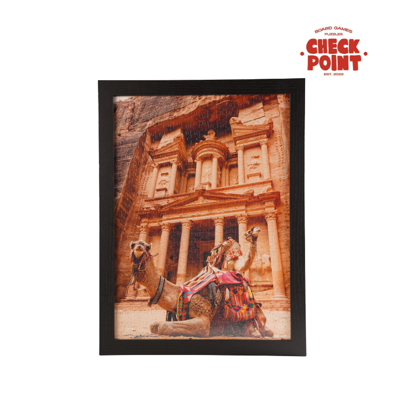 Framed picture of a camel and ancient architecture with 'Check Point' branding.