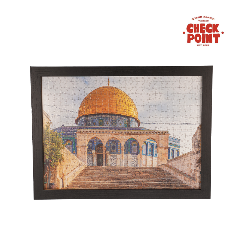 Framed puzzle with a religious building design on a white background, featuring 'Check Point' branding.