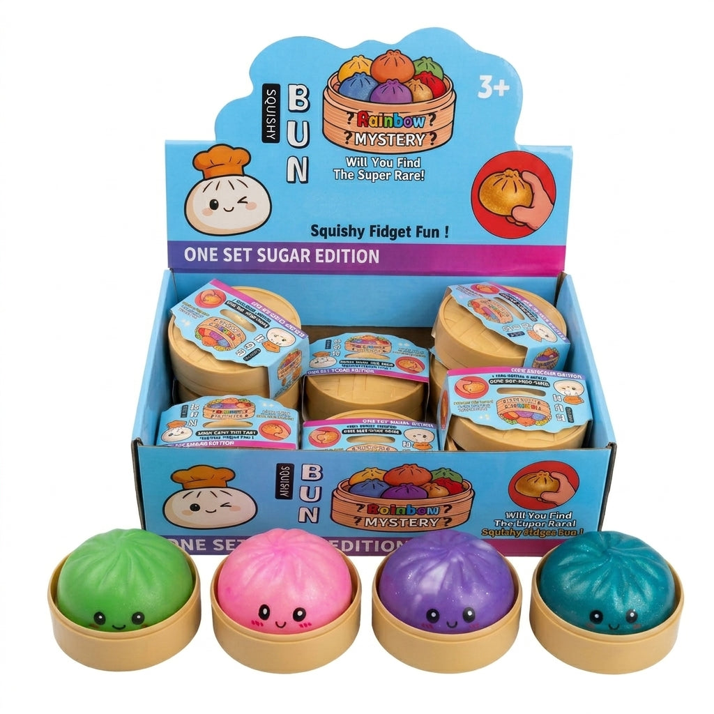 Steamed Bun Squishy Toy - Cute Bao Fidget - Rainbow Mystery (Light-Up Edition)