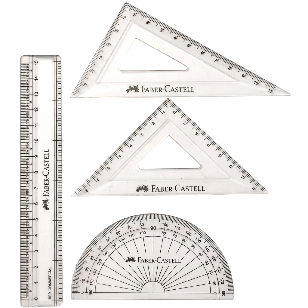 Faber Castell Math Drawing Instrument Set Protractor, 2 Set Square, Cm Ruler