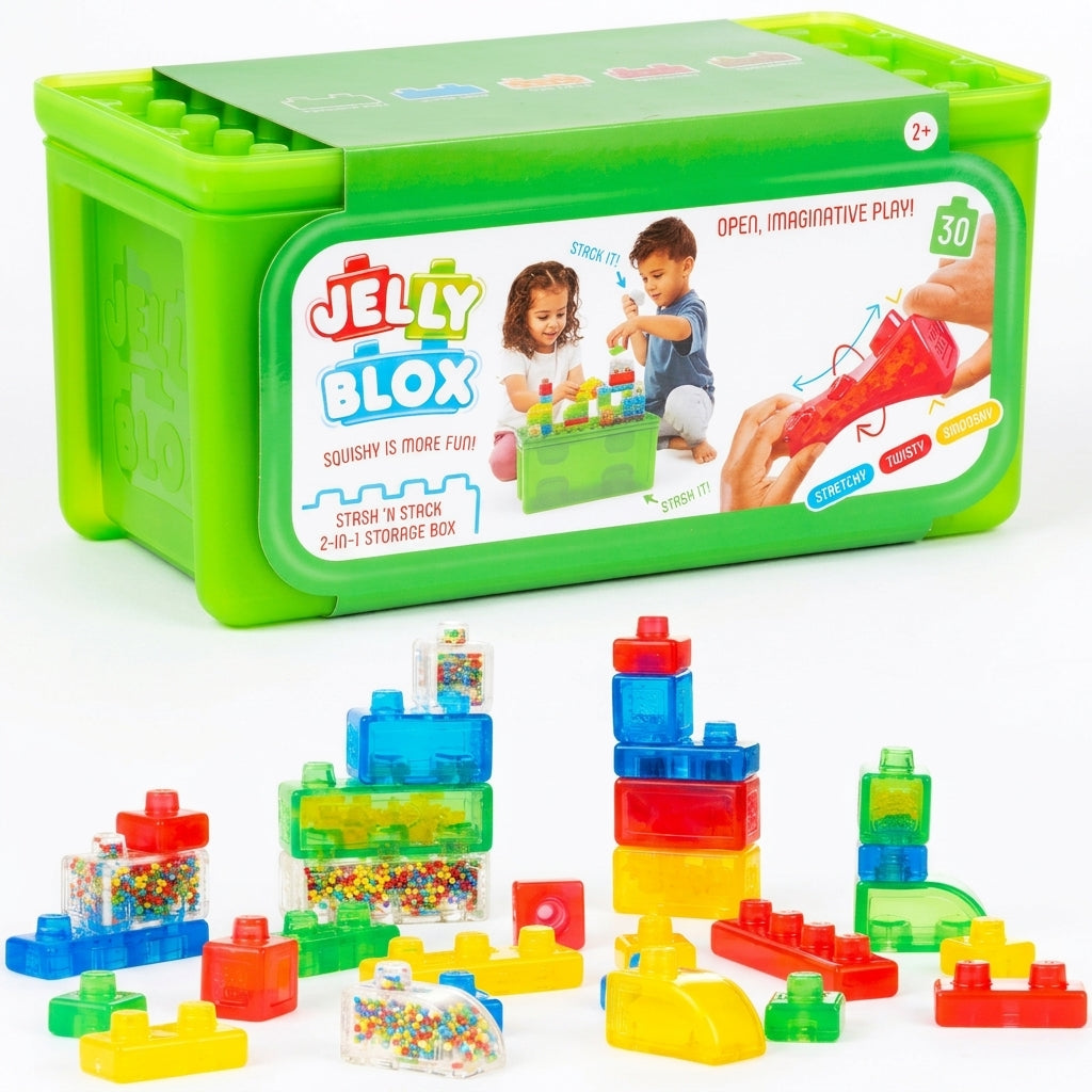 Jelly Blox Stash & Stack 2-in-1 Storage Box – 30 Pieces