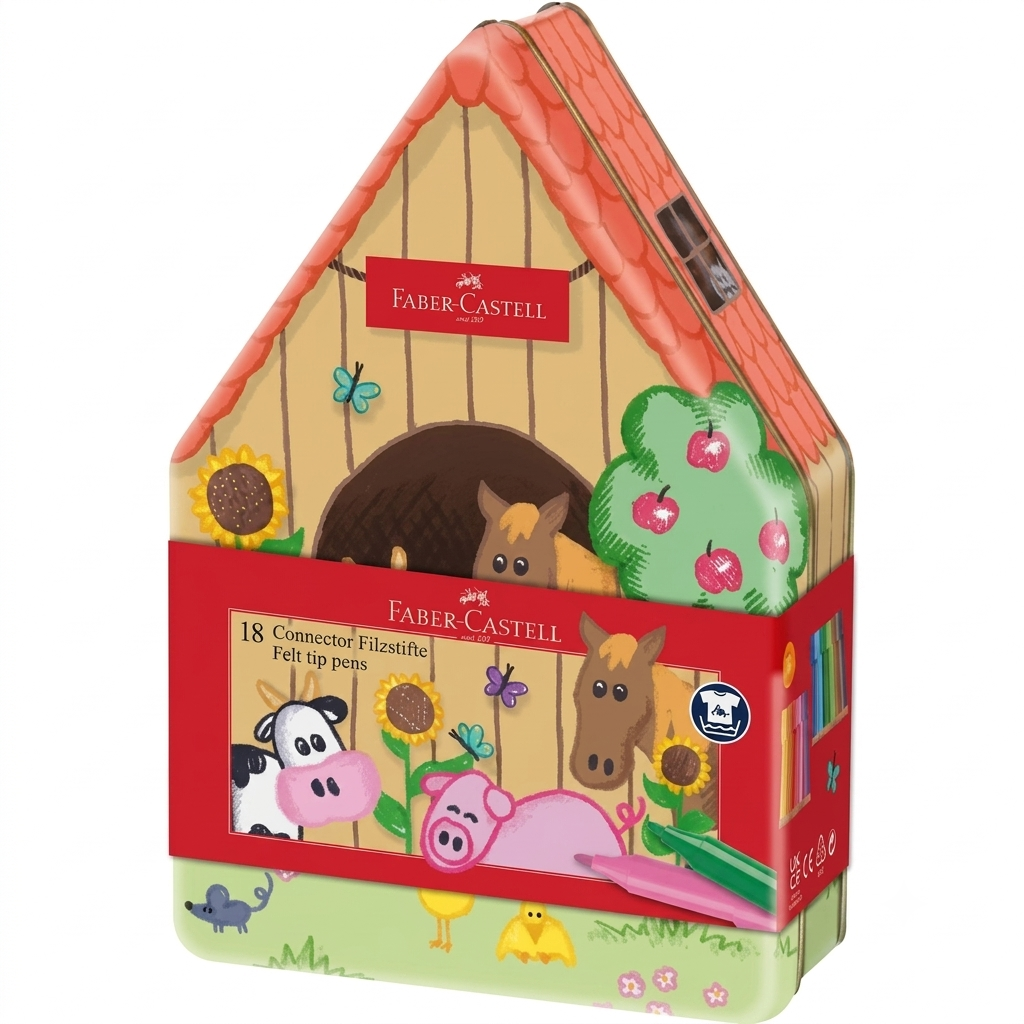 Faber Castell Connector Pen Farm House Tin 18 Colours