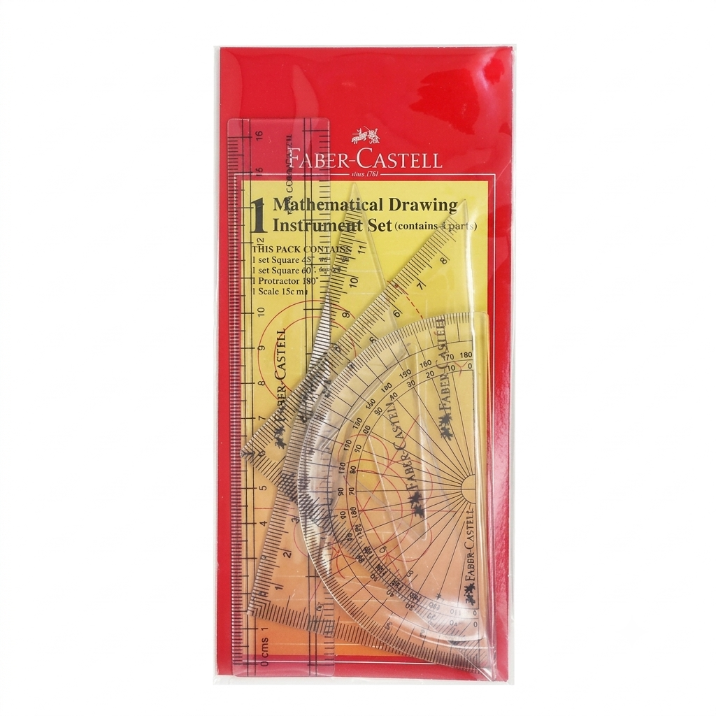 Faber Castell Math Drawing Instrument Set Protractor, 2 Set Square, Cm Ruler