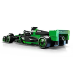 Green and black toy Formula 1 car on a white background