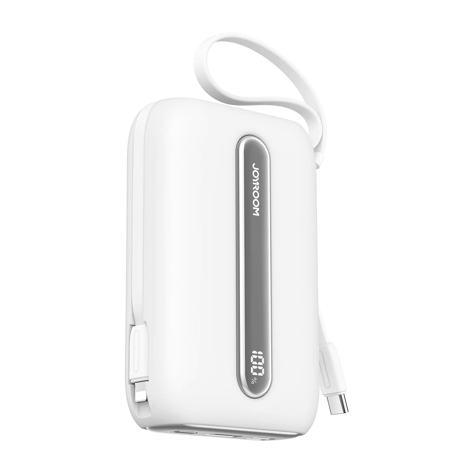 JOYROOM JR-L012 Colorful Series 22. 5W Mini Power Bank with Dual Cables 10000mAh - White with USB to Type-C 0. 25m Cable - White