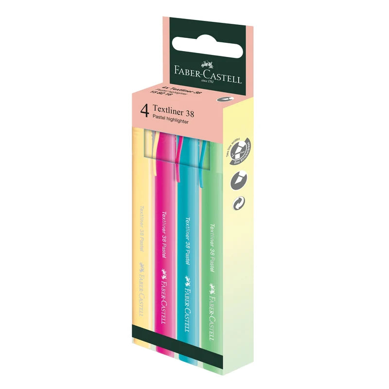 Faber Castell Highlighter Pens, 38 Pastels, 4-Pack