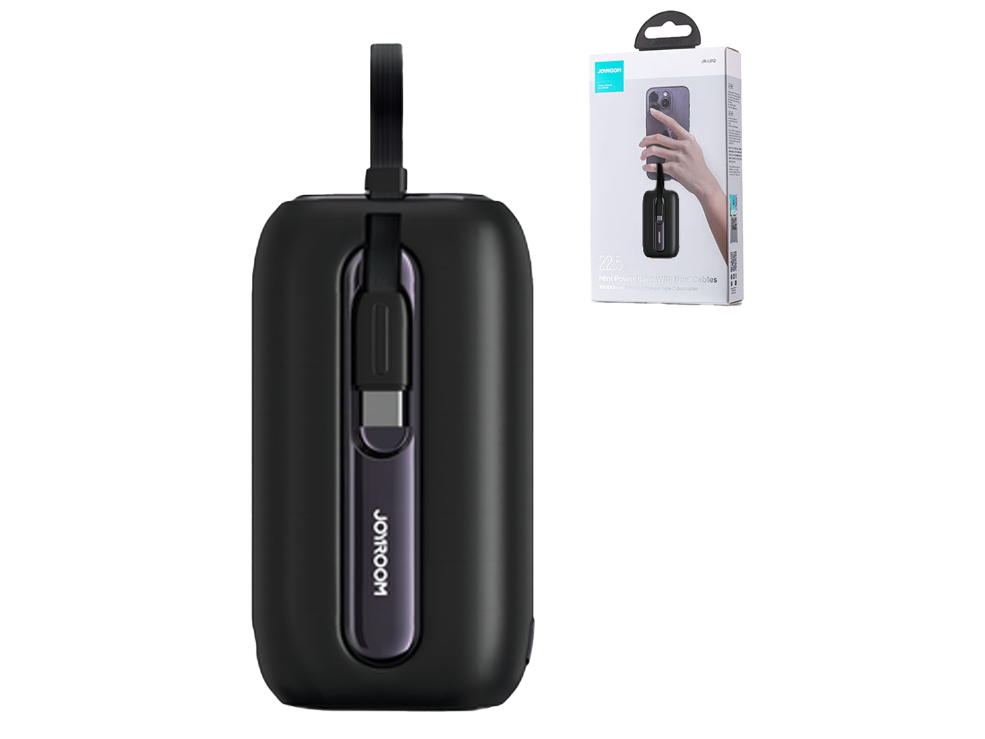 JOYROOM JR-L012 Colorful Series 22. 5W Mini Power Bank with Dual Cables 10000mAh - Black