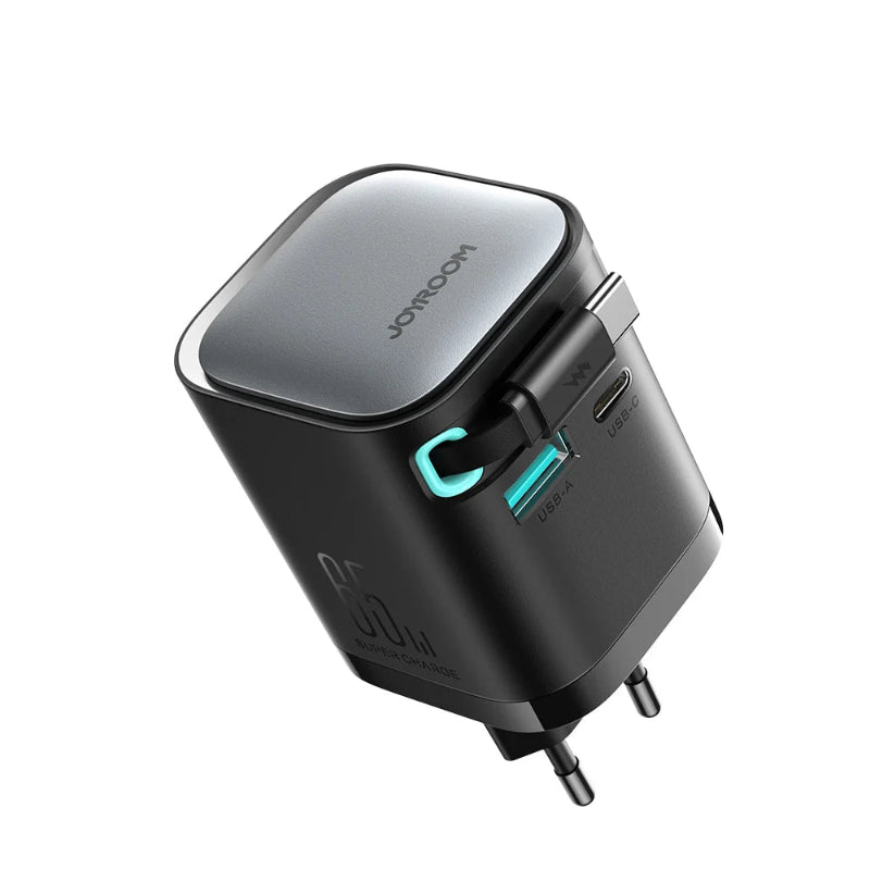 JOYROOM JR-TCL02 GaN 65W Charger with Retractable Cable(eu) - Black