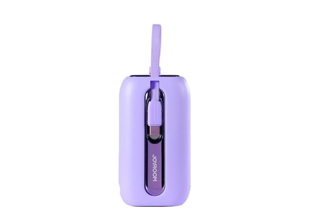 JOYROOM JR-L012 Colorful Series 22. 5W Mini Power Bank with Dual Cables 10000mAh - Purple with USB to Type-C 0. 25m Cable - White