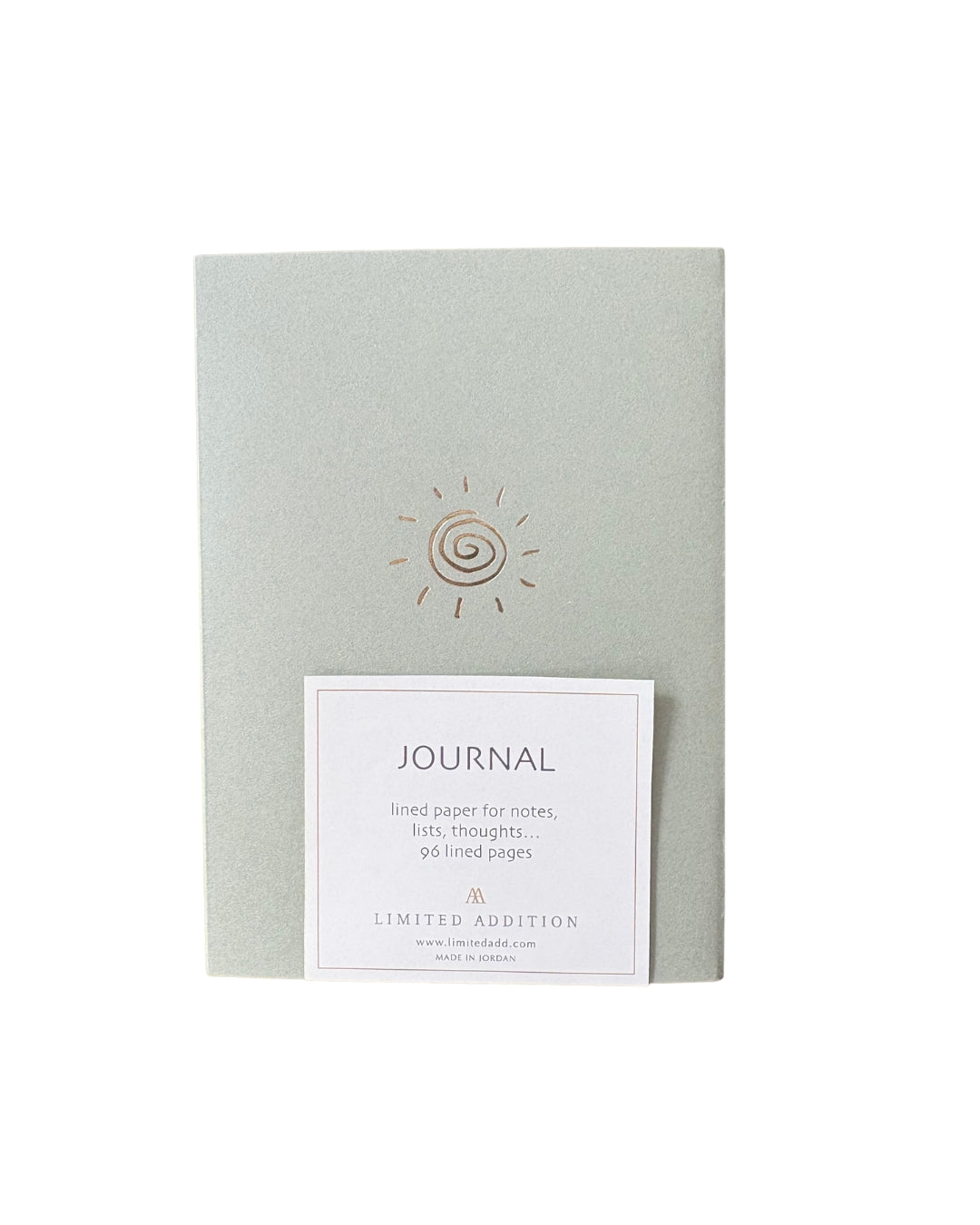 Journal with a spiral design on a light gray background