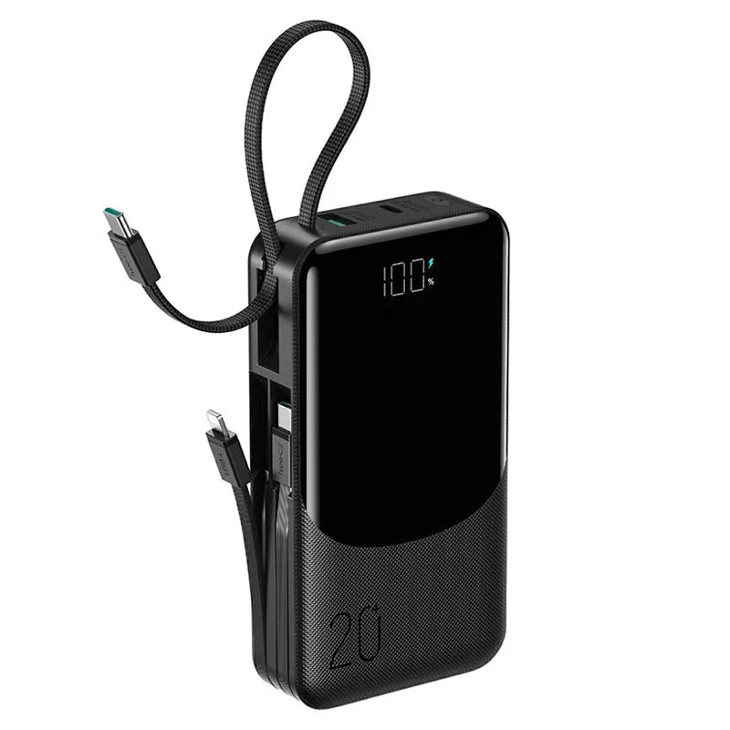 JOYROOM JR-PC2 20000mAh 22. 5W Fast Charging Power Bank with Built-in 3 Cables (2type-c & Usb-l) + 2ports(USB-A & Type-C)
