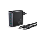 JOYROOM JR-TCG05EU GaN Ultra 140W 3c1a Fast Charger - Black + 240W C to C Cable 1. 2m - Black (EU)