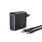 JOYROOM JR-TCG05EU GaN Ultra 140W 3c1a Fast Charger - Black + 240W C to C Cable 1. 2m - Black (EU)