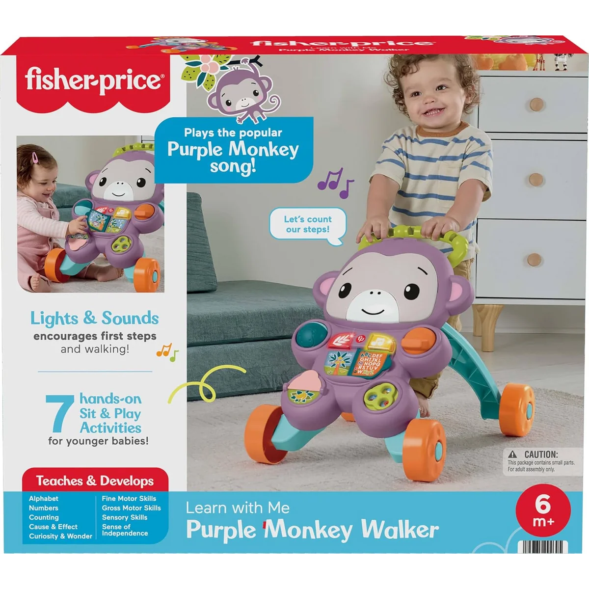 Fisher-Price Learn with Me Purple Monkey Walker – Baby Walker & Interactive Learning Toy
